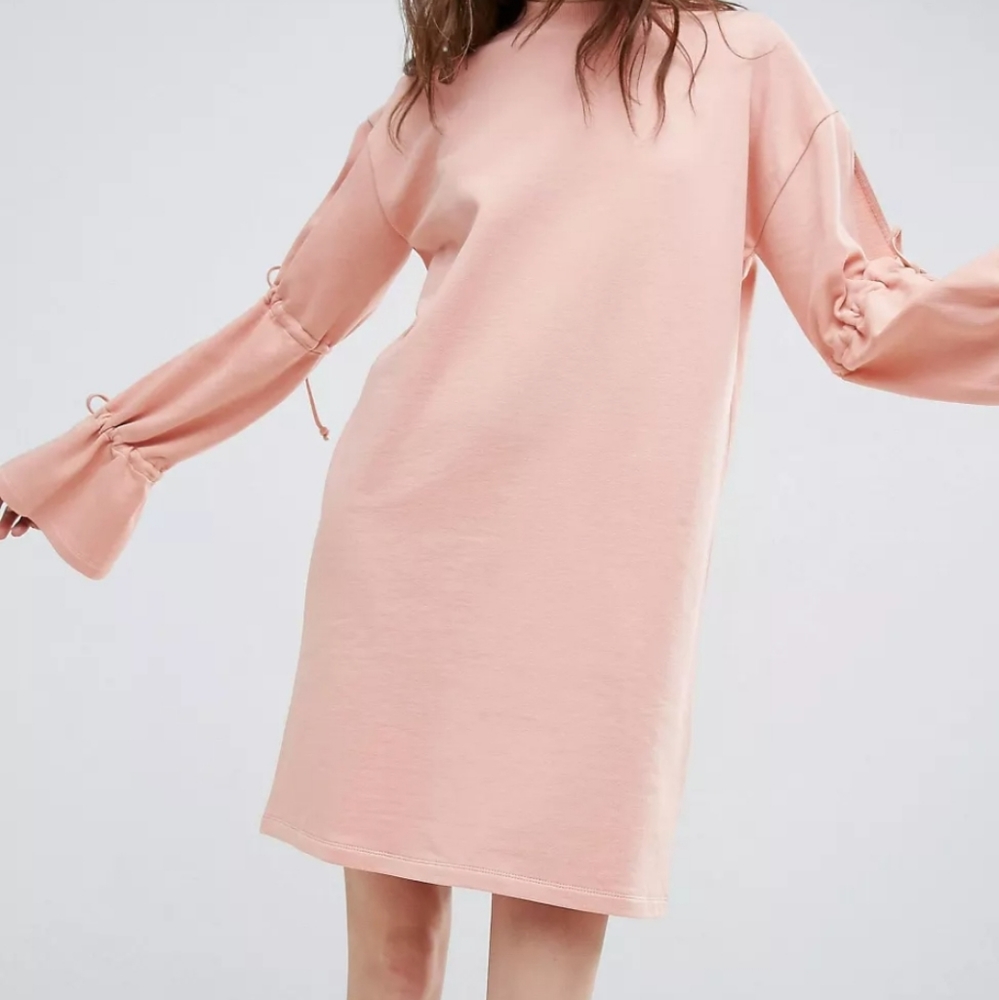 ASOS Blush Peach Tie Sleeve Sweatshirt Dress